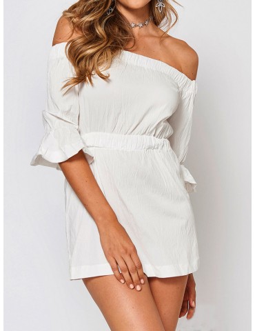 Casual Off-shoulder Elastic Waist 3/4 Sleeve Women Mini Dress