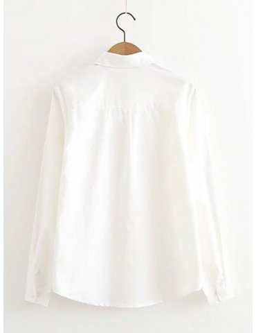 Embroidery Long Sleeve Turn-down Collar Shirt