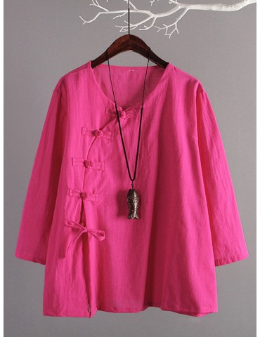 Vintage Cross-body Buckle Solid Color Shirts