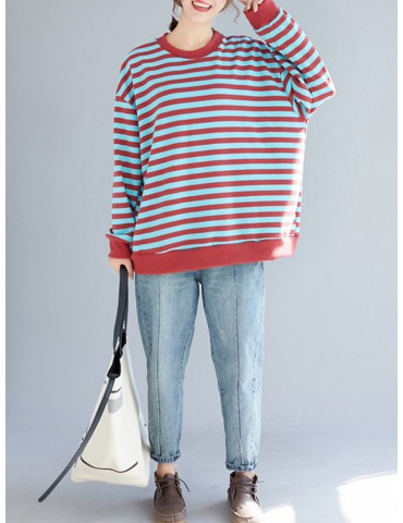 Casual Striped O-neck Long Sleeve Sweatshirt