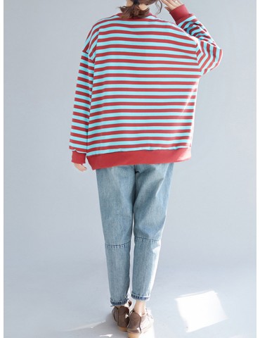 Casual Striped O-neck Long Sleeve Sweatshirt