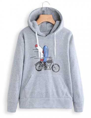 Print Slipper Bike Front Pocket Hooded Sweatshirt