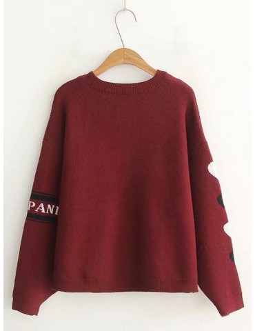 Panda Jacquard Crew Neck Long Sleeve Casual Sweater