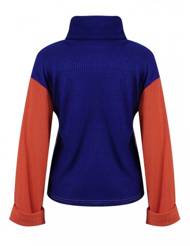 Color Matching Long Sleeve Thin Casual Sweater