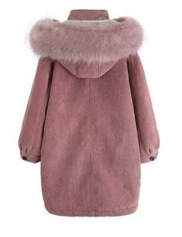 Casual Large Fur Collar Hooded Cotton Coat