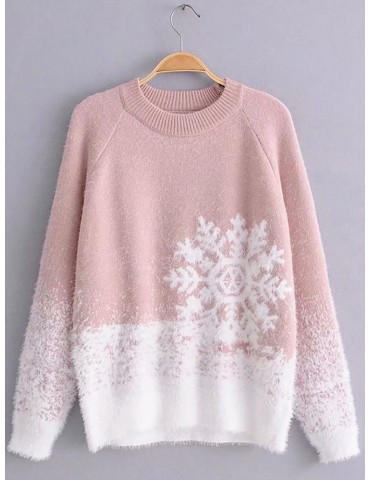 Snowflake Print Long Sleeve Christmas Sweater