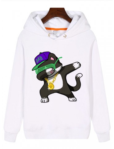 Cat Printed Swag Hooded Long Sleeve Hoodie