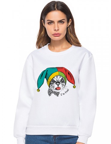 Stylish Cute Cat Print Sweatshirts for Women