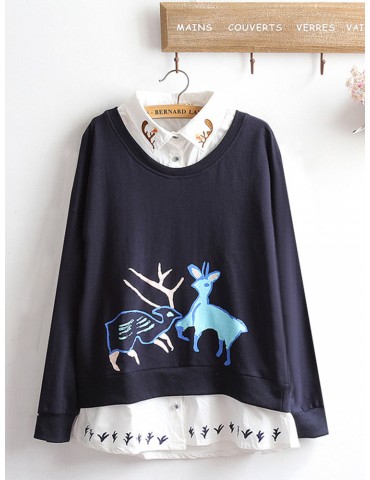 Printed Patchwork Fake Two Pieces Sweatshirts