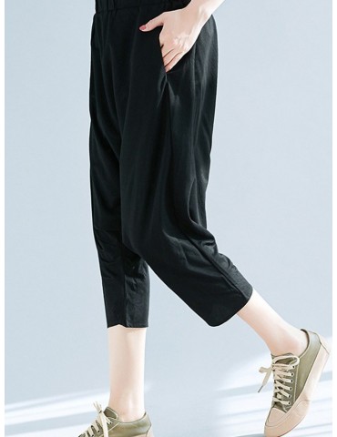 Pure Color Elastic Waist Harem Pants for Women