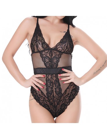 Sexy See Through Lace Backless Deep Plunge Spaghetti Strap Teddies For Women