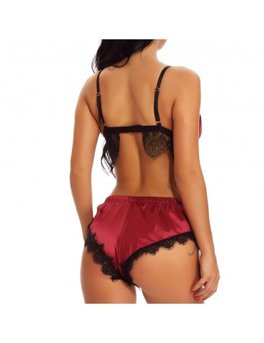 Sexy Eyelash Lace Red Lingerie Sets Christmas Pajamas