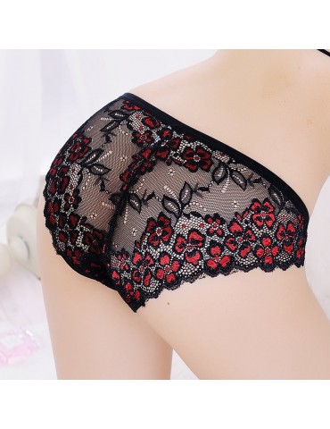 Embroidery Transparent Bowknot Bottom Sexy Lingerie Panty