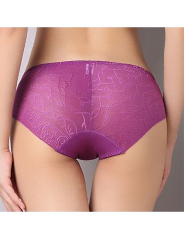 Embroidered Lace Seamless Breathable Mid Waist Panties For Women