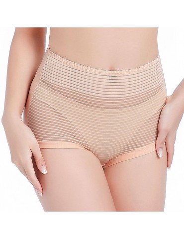 Plus Size Sexy Mesh High Waist Cotton Stripe Panties For Women