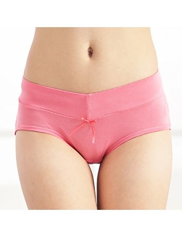 Women Mid Waist Printing Breathable Solid Color Bowknot Panties