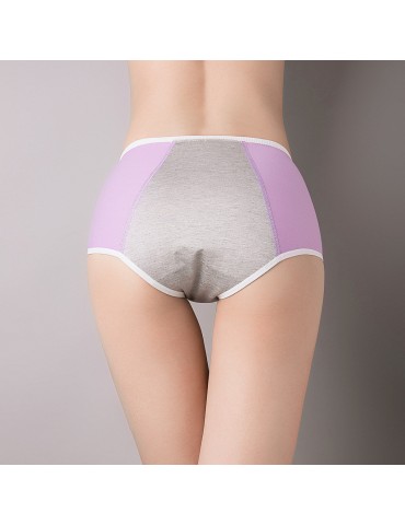 Patchwork Cotton Mid Waist Comfortable Physiological Underpants Panties