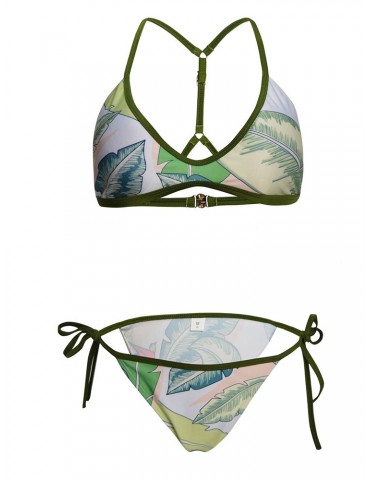 Sexy Palm Tree Leaf Triangle Bandage Bikini Swimwear For Women