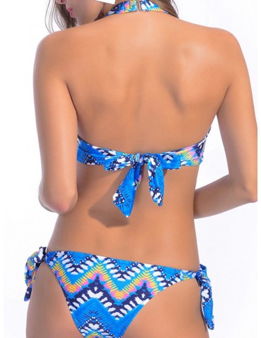 Sexy Halter High Neck Geometric Printed Bikini Beach Wear For Women