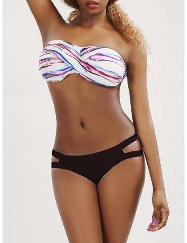 Multi Color Printing Sexy Wrap Chest Bikini Swimsuit Swimwear For Women