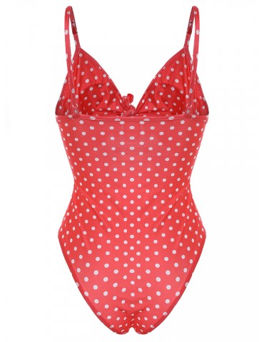 Women Sexy High Waist Polka Dot Bowknot Cut Out Tie Front Monokini Swimsuits For Women