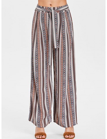 Boho Vertical Stripe Print Drawstring Pants