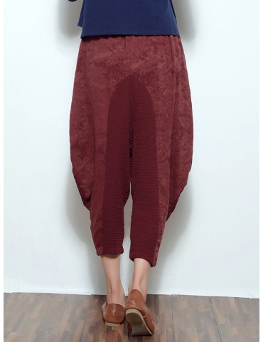 Casual Print Patchwork Elastic Waist Women Harem Pants