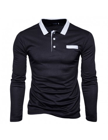 Mens Brief Style Golf Shirt Breathable Solid Color Slim Fit Long Sleeve Casual T Shirt