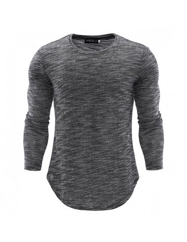 Mens Knitting Tops Solid Color Long-Sleeved O-Neck Regular Fit Casual T shirt