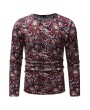 Mens Cashew Flowers Printing Crew Neck Long Sleeve Slim Fit Casual T shirt