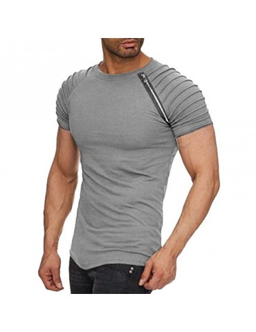 Mens Solid Color Zipper Decoration O-neck Short Sleeve Slim Casual Summer T Shirts