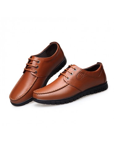 Men Classic Moc Toe Lace Up Soft Sole Casual Leather Shoes