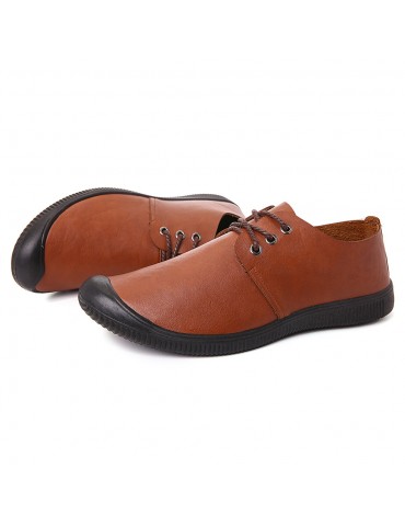 Men Pure Color Leather Anti-colision Soft Outdoor Casual Shoes