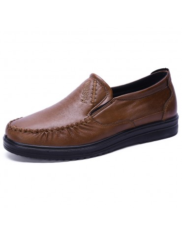 Men Hand Stitching Leather Splicing Slip On Soft Casual Shoes