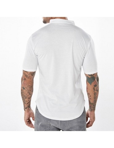 Mens Fashion Bust Bandages Tees V-neck Short Sleeve Regular Fit Casual Cotton T Shirts