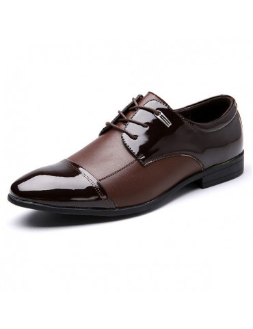 Big Size Men Color Match Ponited Toe Business Lace Up Flat Formal Shoes