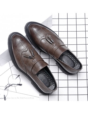 Men Carved Microfiber Leather Non-slip Slip On Brogue Casual Formal Shoes