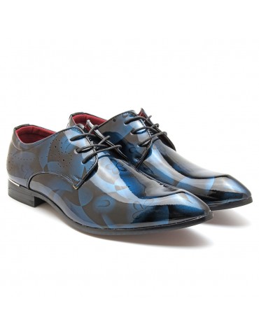 Men Classic Lace Up Floral Patent Leather Shoes