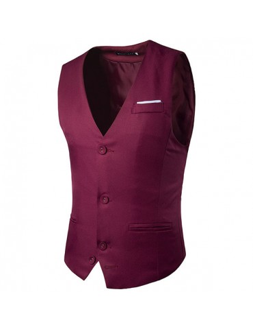 Fashion Business Casual Korean Style Pure Color Single Breasted Vest for Men