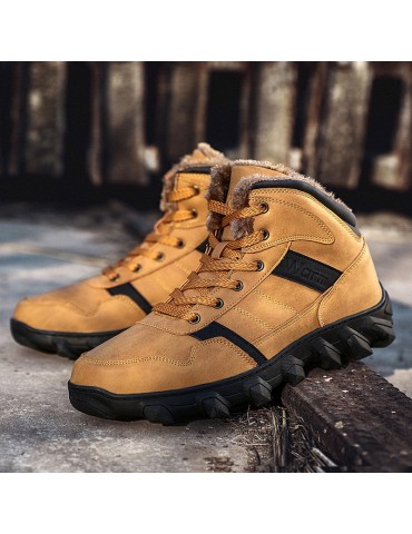 Men Outdoor Warm Lined Slip Resistant Lace Up Hiking Ankle Boots