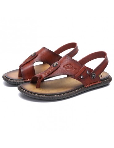 Men Microfiber Leather Clip Toe Non-slip Slippers Casual Beach Sandals