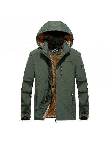 Mens Outdoor Water-repellent Windproof Thicken Fleece Lining Detachable Hood Jacket