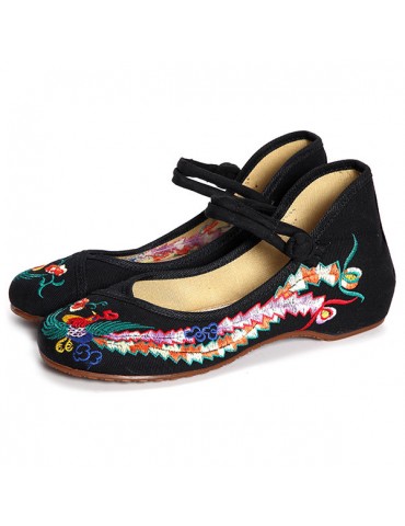 Phoenix Embroidery Chineseknot National Wind Retro Vintage Slip On Flat Shoes