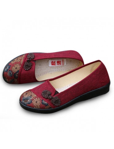 Floral Chinese Knot National Style Vintage Cotton Slip On Flat Shoes