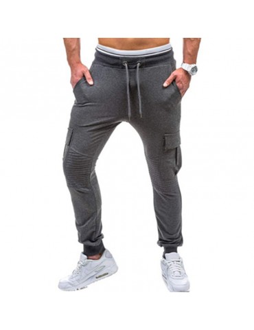 Mens Casual Solid Color Drawstring Elastic Waist Slim Fit Fitness Running Sport Pants