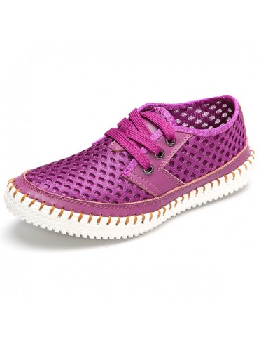 Breathable Mesh Lace Up Soft Sole Flat Casual Shoes For Women