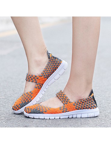 Multi-color Elastic Slip On Flat Athletic Shoes