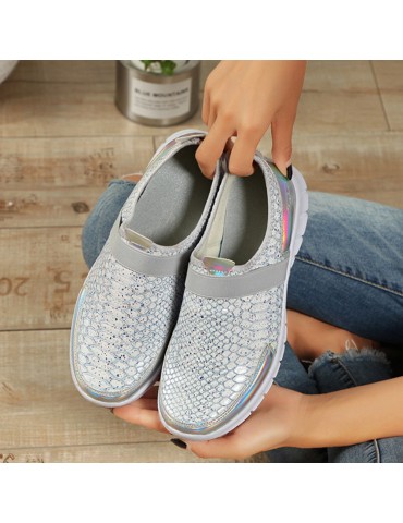 Women Casual Sports Snake Skin Sequined Slip On Shoes