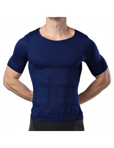 Mens High Elastic Fat Burning Body Sculpting Waist Fitness Tummy Tuck Sport T-shirt