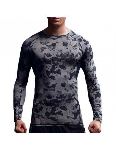 Mens Running Patchwork Long Sleeve Skinny Tops Elastic Quick-drying Jogging Sport T Shirts